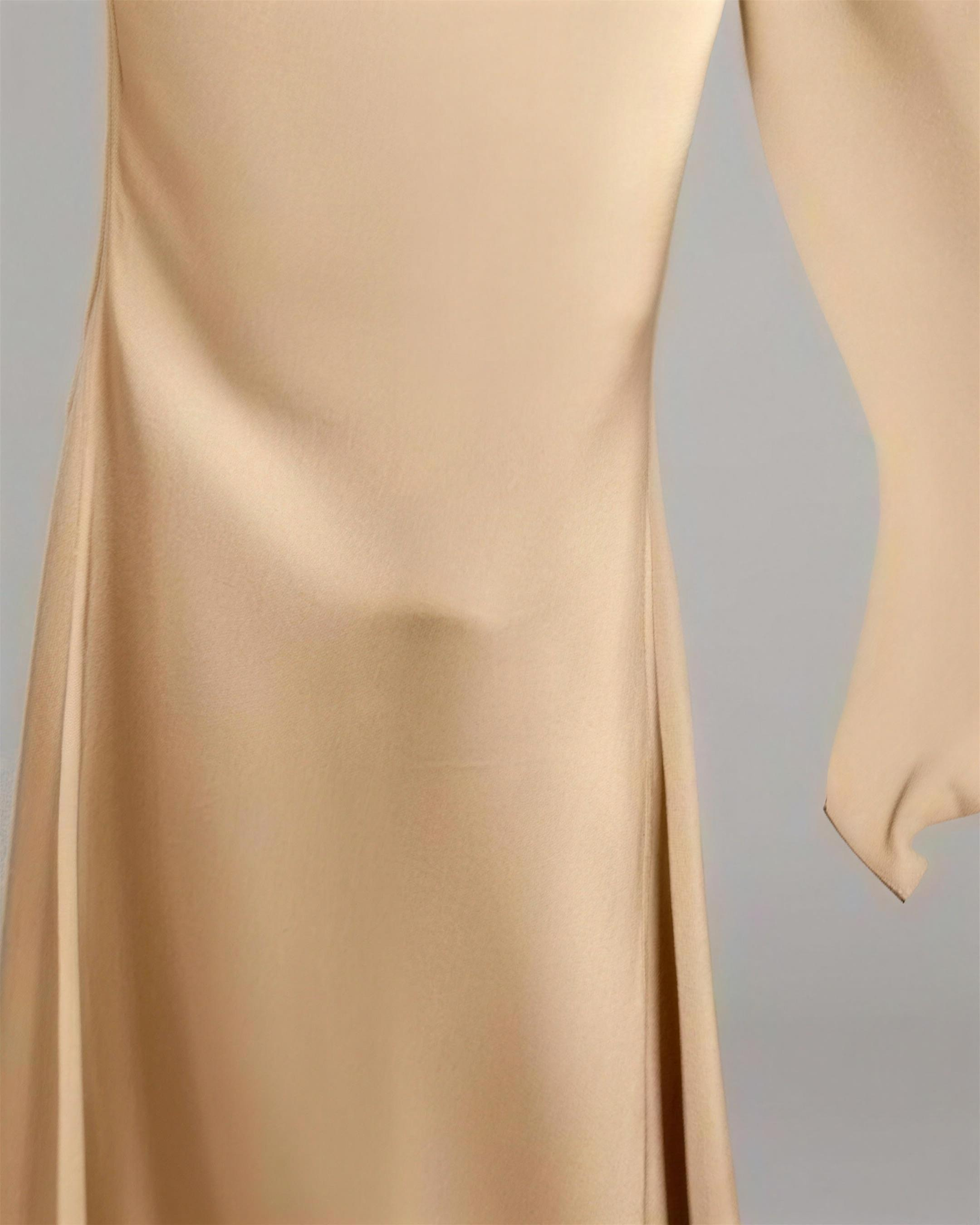 Macro of the champagne stretch satin used for the Sorrel corset and mermaid skirt